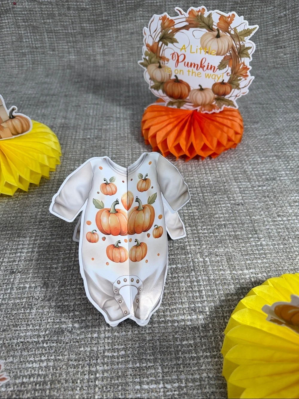 Fall Pumpkin Honeycomb Table Decorations - Orange & Yellow baby shower fall